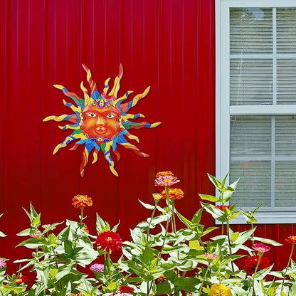 VEWOGARDEN Metal Sun Wall Decor, 30" Large Outdoor Metal Wall Art for Home Outside Patio Garden Fence Decorations, Colored