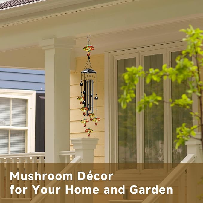 Mushroom Wind Chimes for Outside, Mushroom Gifts for Women/Men/Mother/Father, Metal Windchimes for Birthday/Christmas/Thanksgiving, Panda Decor for Patio, Garden,Yard, Home