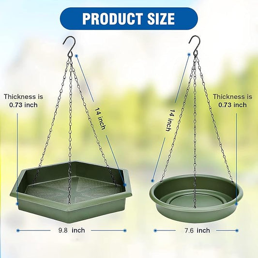 Hanging Bird Bath，2 in 1 XL Hanging Bird Feeder & Birds Bath for Outside, Birds Water Feeder,Tray for Outdoors Garden Patio Decoration