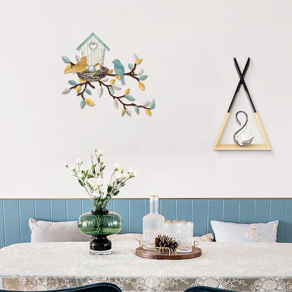 Rustic Metal Wall Decor, Teal Wall Art Birdhouse, Family Decor, Wall Hanging for Living Room, Laundry, Garden, 10.6 x 12 Inches, Teal White
