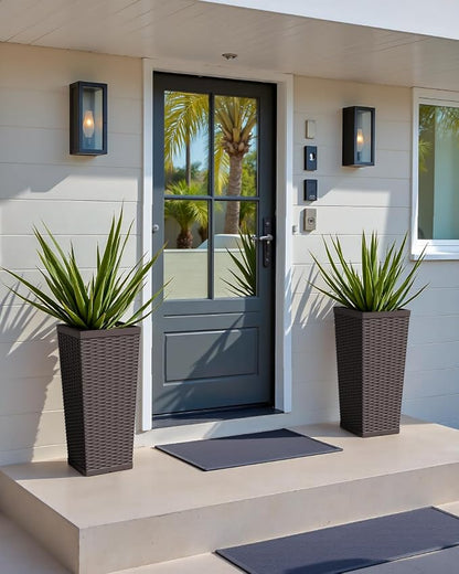 Greesum 24 Inch Tall Plastic Planters with Rattan Texture – Set of 2, Detachable Inner Pot & Drainage Holes, Indoor/Outdoor Decorative Flower Pots for Large Plants, Trees, Patio, and Garden, Brown