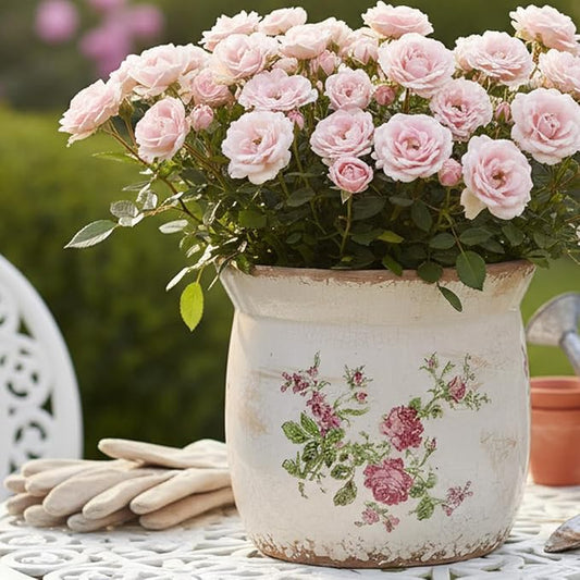 Xiaan Jiaju Cottage Ceramic Pots for Plants, 6.21 Inch Vintage Shabby Chic Planters for Indoor Plants, French Country Spring Balcony & House Decor, Pink Floral Vases for Centerpieces, Gardening Gifts