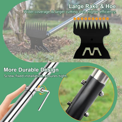 Larger Weed Puller Tool with Long Handle, Heavy Duty 10 Teeth Weed Rake & Hoe Garden Tool for Weeding, 57" Garden Hoe Weed Remover Tool with Detachable Handle, Manual Weeder for Garden Yard Lawn Patio