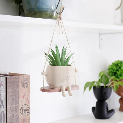 Swing Face Planter Pot Hanging Resin Flower Head Planters for Indoor and Outdoor Plants, Succulent Pots for String of Pearls Plant - Ideal Gifts for Mother's Day and Christmas (Medium)
