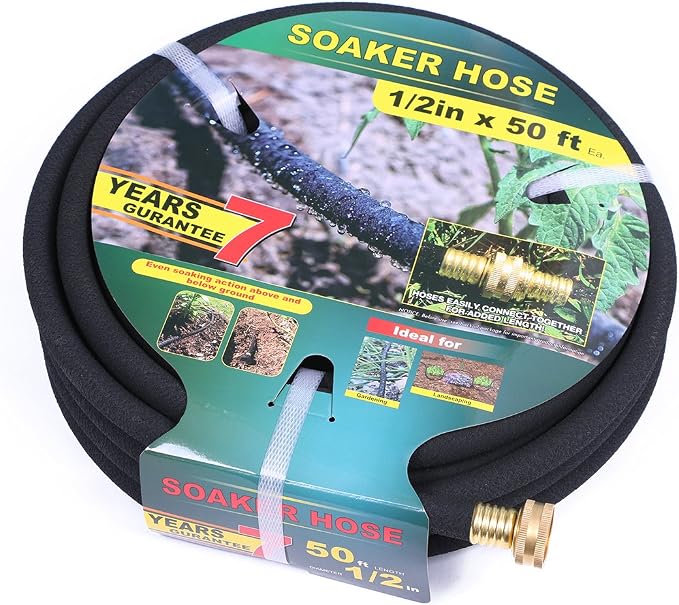 Taisia 1/2" Soaker Hose 50 ft Round Rubber Garden Soaker Hoses, Heavy Duty Drip Hose for Watering Irrigation, Water Seeper Soaker Hoses for Garden, Lawn and Plants