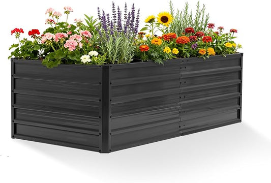DUMOS Galvanized Raised Garden Bed Outdoor, 6x3x2ft Metal Planter Box for Deep-Rooted Vegetables Flowers Herbs, Rectangular Planter Raised Bed for Patio Balcony Backyard, Open Bottom, Dark Gray