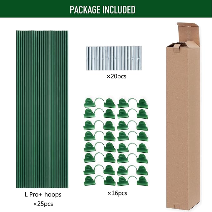 MAXPACE Greenhouse Hoops Kit, DIY 8ft Grow Tunnel, Fits Raised Garden Beds 2.7ft Wide & Up, 25 Pcs Rust-Proof Fiberglass Frame Support Rods for Row Cover, Shade Cloth, Frost Netting & Plant Stakes