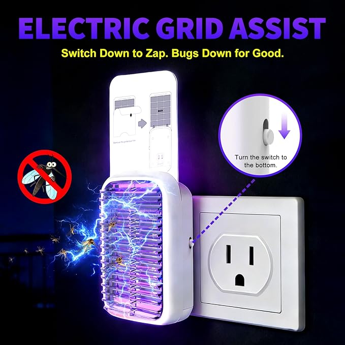 Upgraded Fruit Fly Traps for Indoors, Flying Insect Trap for Fruit Flies, Gnats, Plug in Bug Zapper Indoor with Dual-UV Lights & Trapping, Electric Grid & Glue Traps(1 Device & 3 Glue Boards)
