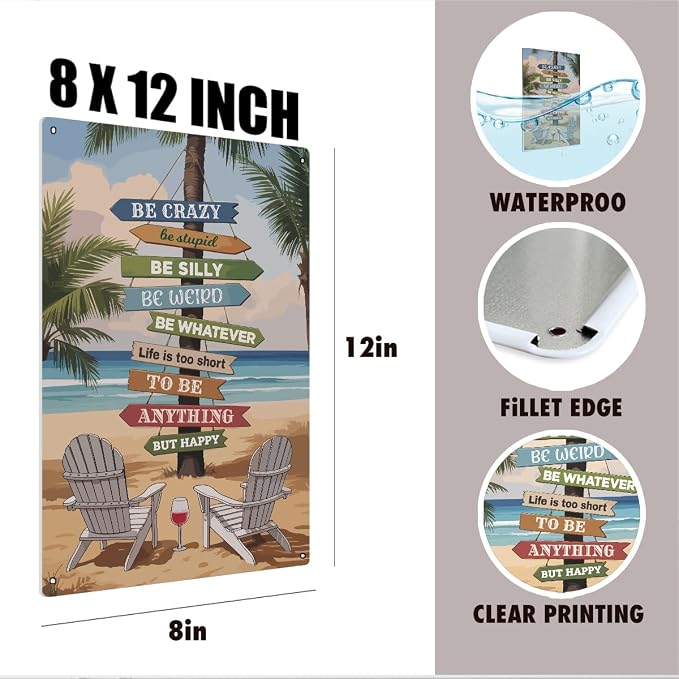 mmiishe vintage metal signs retro home decor surf board decor for bedroom office wall beach wall art beachy room decor home metal gifts for women men 8x12 Inches Birthday Anniversary Decoration