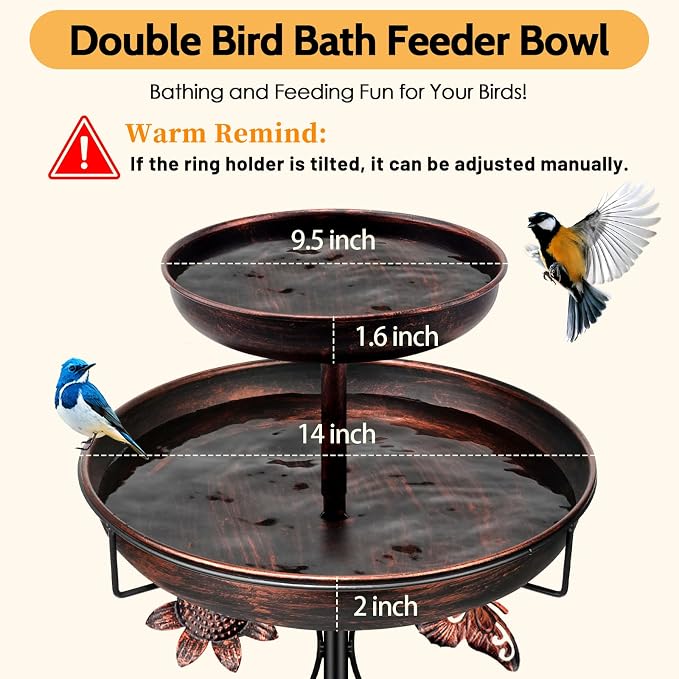 Daoeny Bird Bath for Outside, 42In Vintage Freestanding Birdbaths for Outdoors, Double Metal Bird Bath Feeder Bowls for Garden Patio Yard Lawn Decor, Upgraded 5-Pronged Base (Antique Bronze)