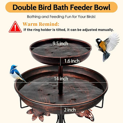 Daoeny Bird Bath for Outside, 42In Vintage Freestanding Birdbaths for Outdoors, Double Metal Bird Bath Feeder Bowls for Garden Patio Yard Lawn Decor, Upgraded 5-Pronged Base (Antique Bronze)