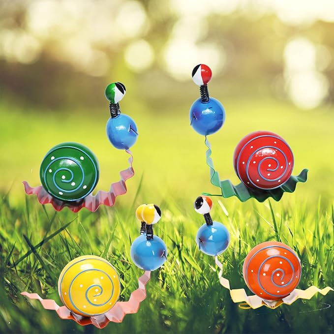 Cruis Cuka Metal Yard Art Cute Snails Garden Decor for Outside Lawn Ornaments Patio Outdoor Decorations - Set of 4(Yellow,Orange,Green,Red)