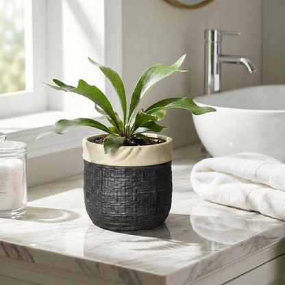 Ceramic Flower Pots - 6 Inch Pots for Plants Indoor Plants, Round Planter with Drainage Hole and Plug, Boho Decorative Plant Pot, House Room Garden Decor, Garden Gift for Women, Black