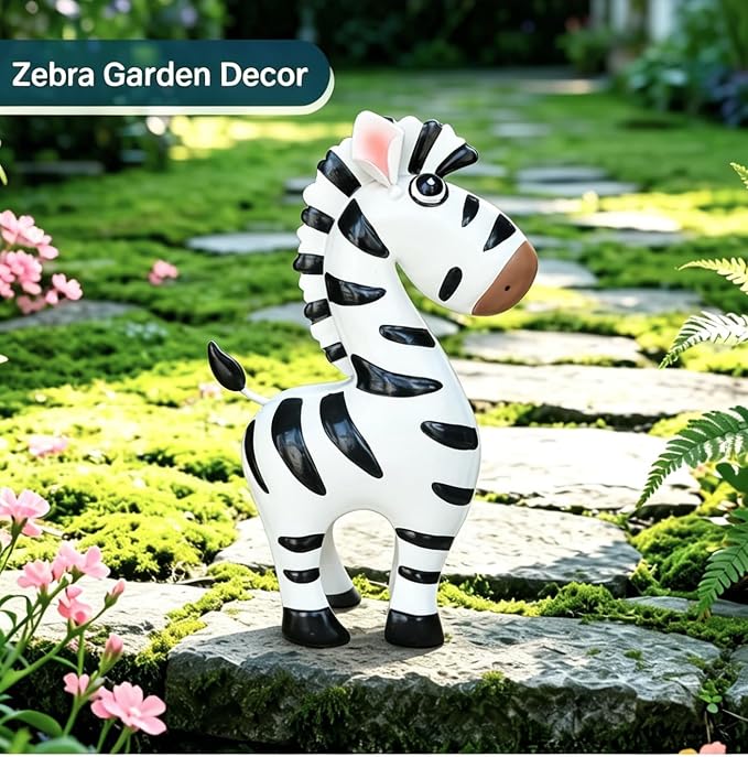 Metal Zebra Figurine Garden Outdoor Sculptures Decor | Cartoon Metal Zebra Statues for Garden, Fence,Porch,Lawn or Shelf Home Decor