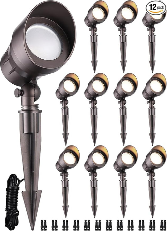 LEONLITE 12-Pack 12-24V Low Voltage LED Spotlight 3000K Oil Rubbed Bronze | Landscape Pathway Lights Outdoor, CRI90, Aluminum Spot Lights for Garden, ETL Listed, IP65 Waterproof, Warm White