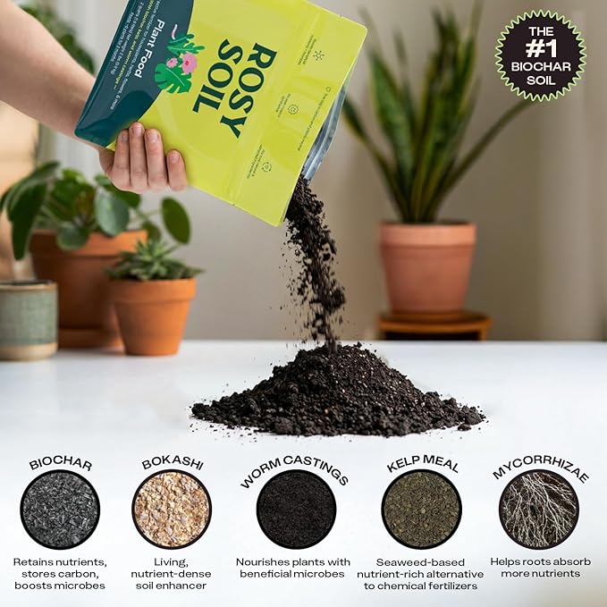 Rosy Soil Plant Food, Organic Fertilizer for Indoor Plants, 4 Quarts | Microbially Active Organic Indoor Plant Food, with Biochar, Kelp, Worm Castings, For Houseplants, Herbs & Flowers
