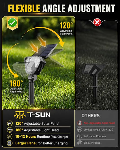 T-SUN Solar Lights Outdoor Waterproof IP65, 6Pack LED Solar Spot Lights Color Changing IP65 Waterproof Smart Auto On/Off for Outside Landscape Garden Yard Lawn Pathway Patio Driveway