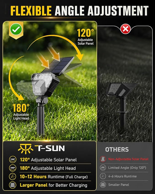 T-SUN Solar Lights Outdoor Waterproof IP65, 6Pack LED Solar Spot Lights Color Changing IP65 Waterproof Smart Auto On/Off for Outside Landscape Garden Yard Lawn Pathway Patio Driveway