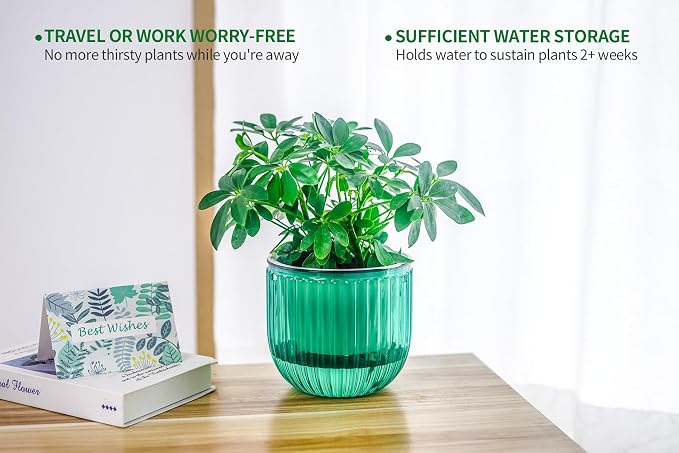Melphoe 2 Pack Self Watering Hanging Planters Indoor Flower Pots, 6.5 Inch Outdoor Hanging Plant Basket, Hanger with 3Hooks Drainage Holes for Garden Home (Emerald + Gray)