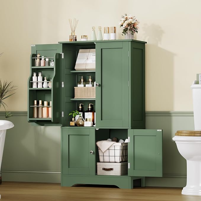 TEENFON 43" H Storage Cabinet with 4 Doors, Kitchen Cabinet with 6 Door Shelves, Kitchen Pantry Cabinets for Living Room, Dining Room, Bathroom, Forest Green