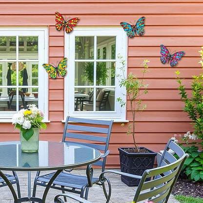Metal Butterfly Wall Decor - 9.6" Outdoor Fence Wall Art Decor, Hanging Decoration for Garden Yard Living Room Bedroom Patio Balcony(4 Pack)