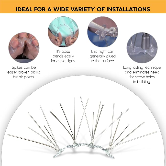 Upgraded Bird Spikes 10 Pack - 12-Inch Deterrent, 5 Spikes, Wide Coverage, Adjustable Strip Length - Stainless Steel Repeller Against Pigeons, Squirrels, Animals - Easy Mounting