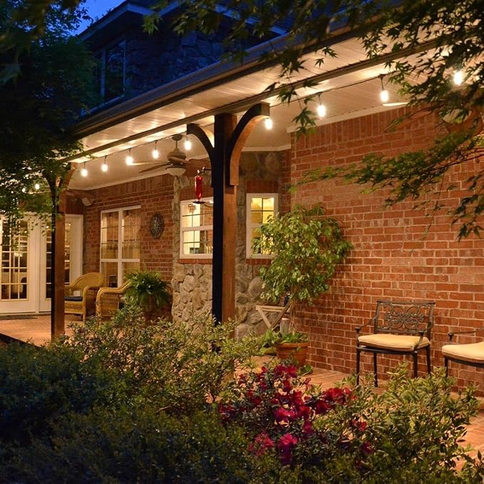 Enbrighten LED Outdoor String Lights 48ft Soft Warm White Patio Lights with Ultra-Durable Shatterproof and Waterproof Acrylic Bulbs for Balcony, Backyard, Porch, Gazebo, Deck, Party and Market, 35631