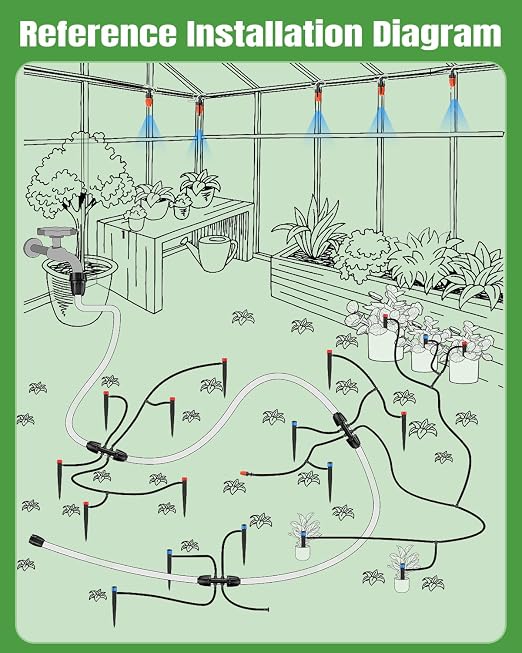 Pawfly Drip Irrigation System for Garden, 240FT Drip Irrigation Kit with 1/2" & 1/4" Tubing Adjustable Emitters Fittings and Accessories, Garden Watering System for Garden Greenhouse Lawn Yard