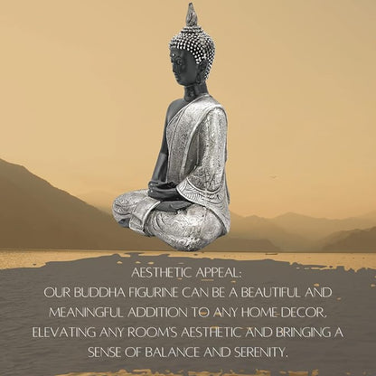 Bellaa Buddha Statue Zen Home Decor Mindfulness Meditation Sculpture Peace Harmony Dhyana Mudra Sitting Blessing Altar Figurine Black 23293