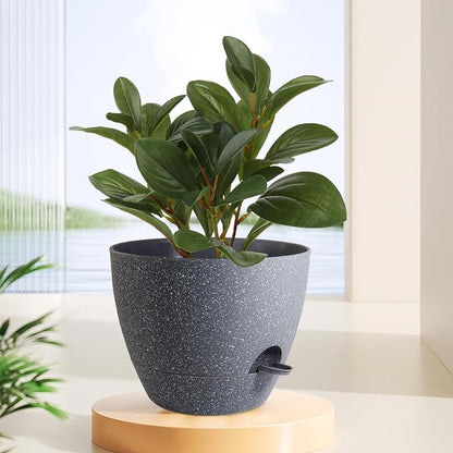 WSMKSZ 12 inch Large Self Watering Pots, Planter, Plant Pots with Mesh Drainage Holes for Indoor Outdoor House Plants and Garden, Plastic Flower Pots with Deep Reservoir, Speckled Grey