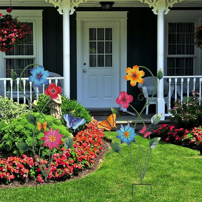 YEAHOME Garden Decor for Outside, 2 Pack 37“ Metal Butterfly Garden Stakes, Spring Wall Decor, Colorful Look & Personalities Flowers Yard Art for Outdoor Lawn Backyard Porch Patio Home Decorations
