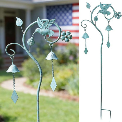 Hummingbird Garden Decor for Outside,Decorative Garden Stake with Bells | 46.8"H Garden Bells Outdoor Stake,Hummingbird Yard Decorations for Garden,Flower Beds, Patio.