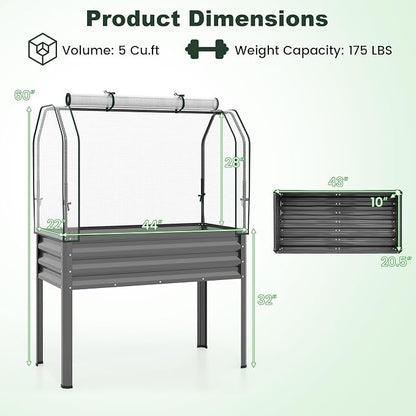 Giantex Raised Garden Bed with Legs & Greenhouse Cover, 44x22x60 Elevated Metal Planter Box with Roll-up Door, Outdoor Mini Greenhouse for Vegetable Flower Herb Patio Balcony (Gray,2)