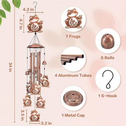 Frog Wind Chimes Outdoor Frog Gifts for Women Men Mom Gardening Birthday Gifts Metal Memorial WindChimes for Outside/Indoors, Lawn, Patio, Yard Art, Garden Decor, Yard Decorations
