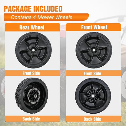Yesker Lawn Mower Wheels Replacement 8 Inch, 2 Rear 42710-VR8-N00ZA and 2 Front 44710-VR8-N00ZA, Honda Lawnmower Wheels Compatible with HRN216 Series for Self-Propelled Walk-Behind, 4-Pack