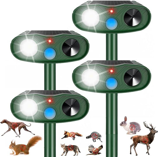 Sonic Fortress Pro Deer Repellent Devices, Solar Ultrasonic Racoon Squirrel Repellent Outdoor IP65 Motion Activated Animal Repeller Cat Deterrent Light to Scare Rabbit Dog Skunk Out of Garden Yard(4)