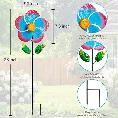 Garden Wind Spinners & Metal Wind Sculptures - Outdoor Windmill Decor with Vibrant Red & Blue, Yard Art for Patio Lawn Garden Ornament, Dynamic Wind Spinner Sculpture for Landscape Decor