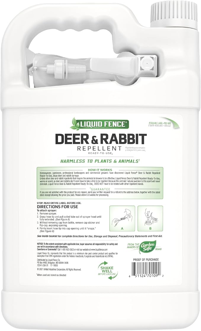 Liquid Fence Deer And Rabbit Repellent Ready-To-Use 1 Gallon, Apply Year-Round, 4 Pack