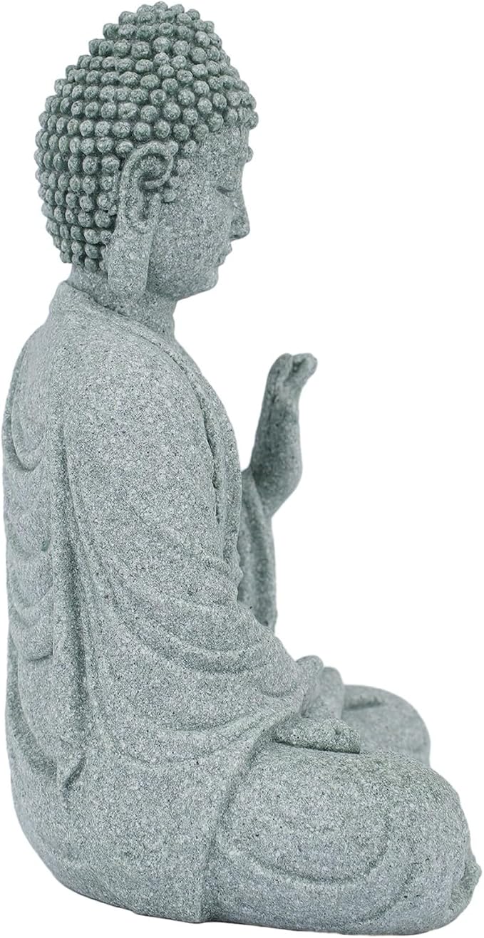 Garden Buddha Resin Stone Statue for Outdoor and Indoor Zen Decor Sandstone Effect Lawn Ornament for Home and Garden Landscaping or Meditation Space(A)