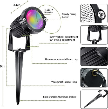 RGB+W Low Voltage Landscape Lights with Remote Control 5W 12V Landscape Lighting LED 16 Color Changing Spotlights Outdoor Waterproof Pathway Lights Garden Decorative(Not Include Transformer)