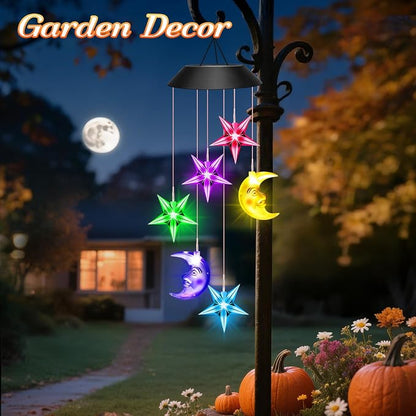 Winzwon Solar Lights Outdoor Moon Star Wind Chimes for Outside | Birthday Gifts for Women Mom Grandma Her Wife Mothers Day Christmas Garden Yard Patio Porch Deck Hanging Decor