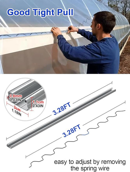40 PCS 3.28FT Greenhouse Wiggle Spring Wire and Lock Channel Kit, Greenhouse Channel and PVC Coated Spring for Plastic Film, Netting or Cloth, Comes with Seal Tight Screws and Driver.