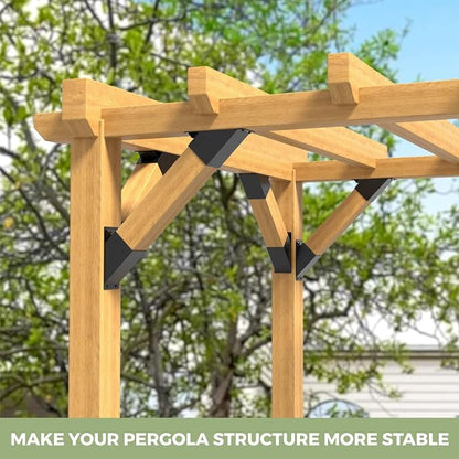 4 Pcs Pergola Brackets, 45-Degree Angle Bracket, Fit for 4''x4'' Wood Posts, Specially for Reinforcing Pergolas and Gazebos Garages, Tree Houses, Patios, Lawns, Cabins, Yards,…