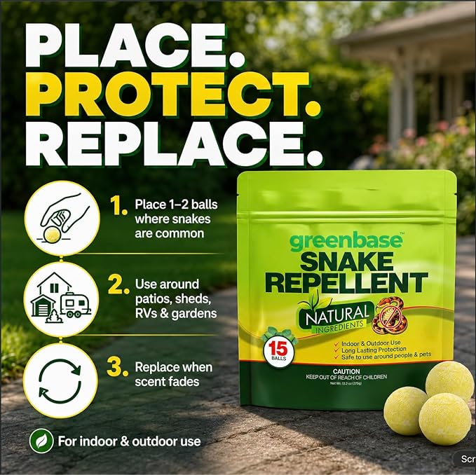 Snake Repellent for Yard Powerful Pet Safe,Moth Balls for Home Lawn Garden Camping Fishing Home to Repels Snakes and Other Pests - 15 Pack