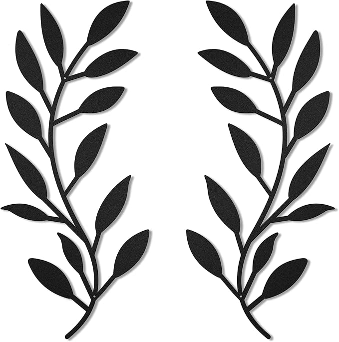 Zhengmy 2 Pieces Metal Tree Leaf Wall Decor Vine Olive Branch Leaf Wall Art Living Room, Hallway Wall Decor Outdoor Decoration (Black)