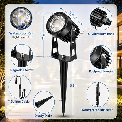 Plug and Play Low Voltage Landscape Lighting Kit with Extension Cables, 8Pack 65FT Wired Landscape Lights with Smart Transformer, Warm White Waterproof Outdoor LED Spotlights for Yard, Garden, Pathway