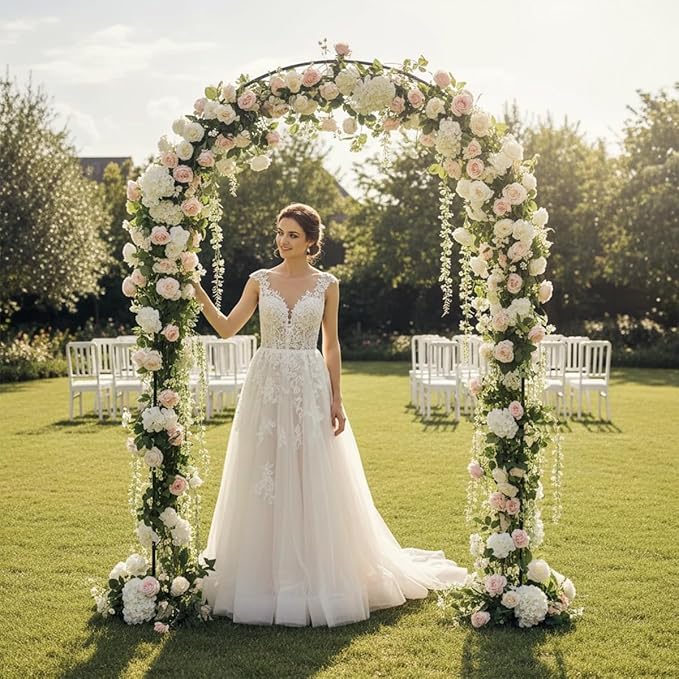 Thick Metal Garden Arch Rust-Proof Heavy Duty for Climbing Vines & Wedding | 7.8 ft H x 4.6 ft W, 16mm Steel Tube Arbor for Plants, Clematis, Jasmine, Party Decor for Wedding, Halloween, Christmas