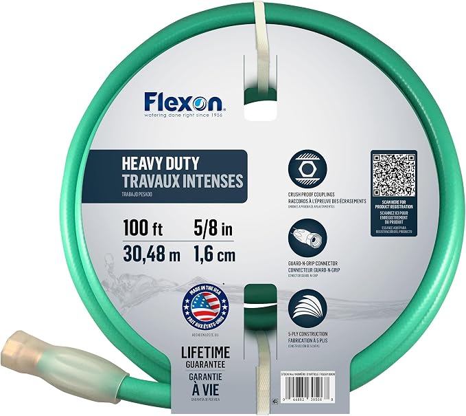 Flexon FXG58100 5/8-Inch x 100-Foot Heavy Duty 5-Ply Forever Garden Hose, Green