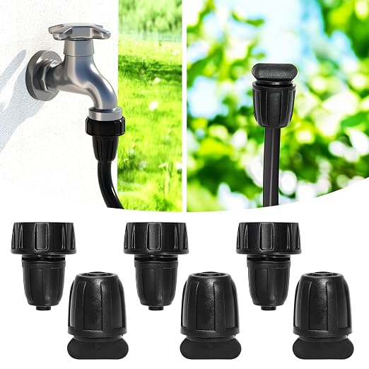 Bonviee 6-Pack 5/16 Inch Drip Irrigation Fittings, Adapters and End Plugs | Includes 3 PVC Female Hose Thread Non-Swivel Adapters and 3 Barbed End Plugs for 5/16-Inch Mainline Tubing.