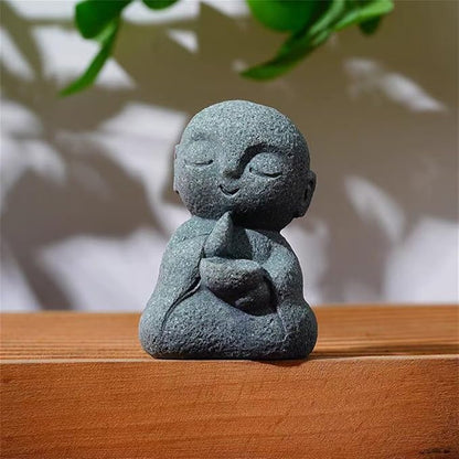 livelyfish Japanese Monk Statue Praying Zen Sandstone Mini Buddha Statues Asian Garden Sculptures for Wealth Good Luck Feng Shui Home Decor, H